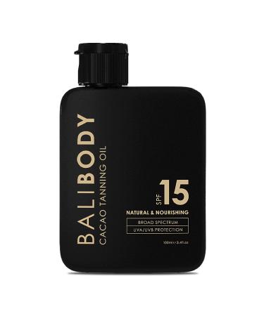 Bali Body Cacao Tanning Oil SPF 15 | For Deep Natural-Looking Sun Tan Glow | Hydrating Sun-Tanning Oil Made from Organic Cacao Chocolate Tint | Vegan Cruelty Free Australian Made (100ml/3.4 fl oz)