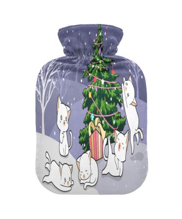 Cat with gift Christmas hot water bottle with soft fleece cover 2 liter hot water bag for hot and cold compresses
