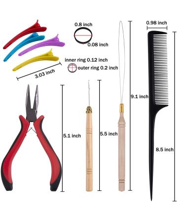 Duufin Hair Extensions Tools Kit - 1500 Pcs Micro Ring Beads, Plier, Hook Needle Pulling Loop, Clips, Comb, Rubber Bands (Black, Blonde, Brown) - Buy Online on GoSupps.com