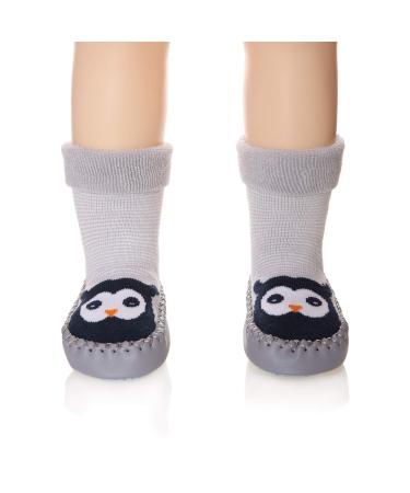 Eocom Baby Boy Girls Toddlers Animal Moccasins Non-Skid Indoor Slipper Winter Warm Shoes Socks 18-24 Months Grey Owl