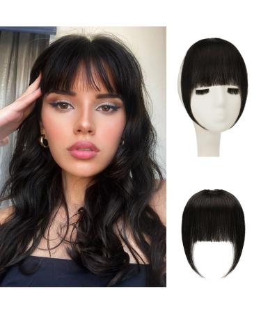 Sofeiyan bangs clip in 100% remy real hair fringe bangs one piece human hair clip in pony fringe extensions natural bangs with temple hair parts real hair hair extension for women sat bangs natural black