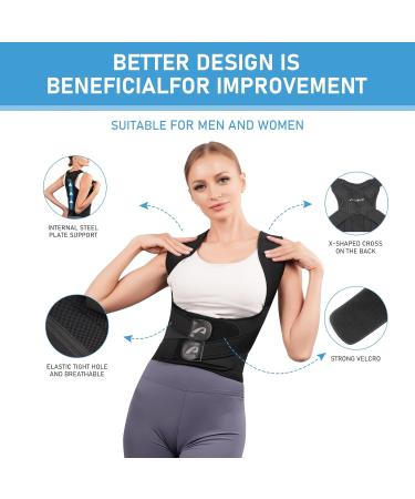 Back Brace Posture Corrector for Men & Women | Adjustable Upper Back Straightener for Pain Relief | Large Black Clavicle & Shoulder Support - Buy Online on GoSupps.com
