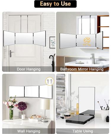 3 Way Mirror for Self Hair Cutting - 360 Trifold Barber Mirrors | 3 Sided Makeup Mirror for Hair Coloring, Braiding, DIY Haircuts - Perfect Gift for Men & Women | Black (Without LED) - Buy Online on GoSupps.com