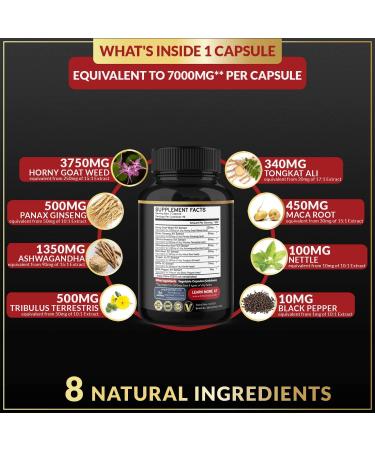 Horny Goat Weed Capsules 7000mg Herbal Blend with Maca, Ginseng, Tribulus Terrestris, Ashwagandha - Energy & Performance Support - 3 Months Supply - Buy Online on GoSupps.com