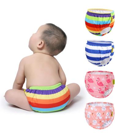 Swimbobo Reusable Absorbent Swim Diaper Washable Striped Swim Trunks (M Pink Flamingo) for Baby Boys and Girls - Buy Online on GoSupps.com