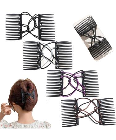 Vintage Creative Magic Hair Comb 4pcs Double Comb Hair Forks Clips Hair Clip Stretchy Magic Clips Hairstyle Multipurpose Hair Accessories Women Girls Hairpins
