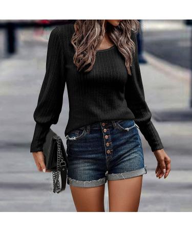 Women's Basic Long Sleeve Crewneck T-Shirt - Slim Fit Ribbed Knit Top in Black (Size Small) - Buy Online on GoSupps.com