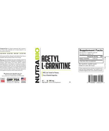 NutraBio Acetyl L-Carnitine 500mg - Boost Energy & Metabolism 90 Capsules - Premium Health Supplement - Buy Online on GoSupps.com
