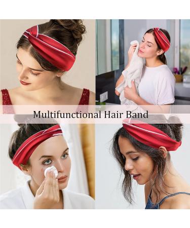 LWZH Silk Satin Stretchy Red Twist LED Headband for Women - Perfect for Washing Face, Makeup, and Skin Care - Buy Online on GoSupps.com