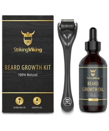 Beard Growth Kit  Beard Roller for Hair Growth for Men - Biotin Beard Growth Oil - Derma Roller Beard Kit for Thickening and Conditioning Beards and Mustache by Striking Viking Sandalwood 2 Piece Set