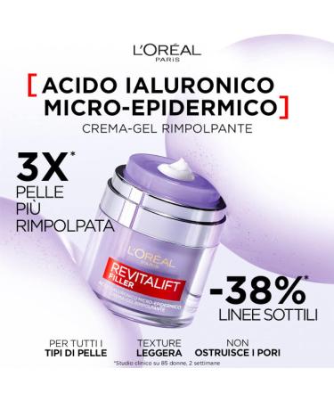 L'Or al Paris Revitalift Filler Rejuvenating Nourishing and Moisturizing Face Cream-Gel with Hyaluronic Acid for All Skin Types - 2 x 50 ml Jars - Buy Online on GoSupps.com
