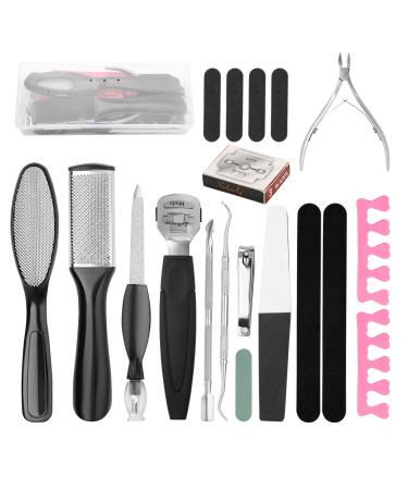 20 in 1 Pedicure Kit Professional Pedicure Tools Set Foot Care Scrubber Stainless Steel Pedicure Supplies Foot File Scraper Rasp Dead Skin Shaver Callus Remover for Feet Women Men Mother S Day Gift