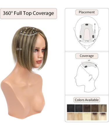 10 Inch Real Human Hair Topper for Thinning Hair Women - Medium Brown with Warm Highlights - Buy Online on GoSupps.com