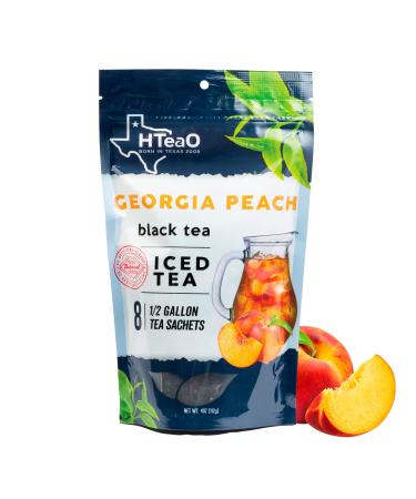 HTeaO Iced Tea Sachets (Georgia Peach Black Tea), Make Real Texas-Style Tea in 5 Minutes, 4 Gallons per Package (Pack of 8 Sachet Bags) Georgia Peach 8 Count (Pack of 1)