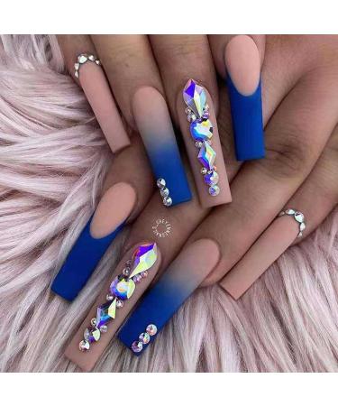 Bufenia 24pcs quadratic press on nails butterfly leopard crystal wrong nails yin yang flame french ballerina fake nail matte long acrylic art nails for women and girls (a)