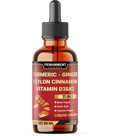 11in1 Liquid Turmeric Curcumin with Ginger, Ceylon Cinnamon, Berberine Extract, Garlic, Black Pepper - Drops Extract - 2 Fl Oz - 2 Month Supply