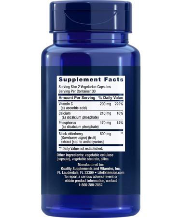 Life Extension Black Elderberry & Vitamin C - 60 Vegetarian Capsules | Immune Support - Buy Online on GoSupps.com