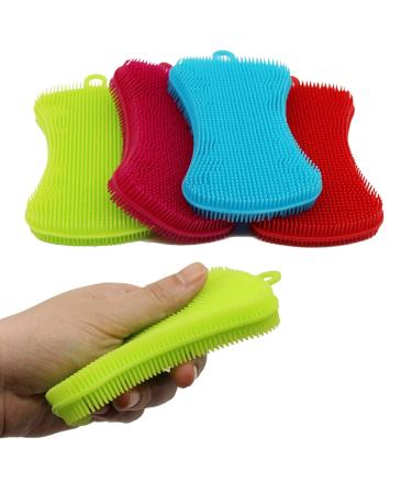 Kitchen Silicone Sponge 4 Pack Anti Bacterial Cleaning Scrubber Pot Holder Multipurpose Dish Washing Mildew Free Brush