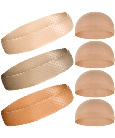 3 Pieces Silicone Wig Grip Headband 3 Pieces Nylon Wig Caps, Transparent Silicone Wig Grip Headbands for Women Unisex Non Slip Wig Bands Sports Yoga Lace Front Wig (Dark Brown, Brown, Orange)