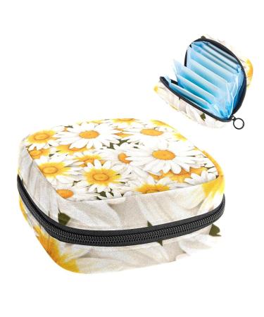 Yellow Chamomile Sanitary Napkin Storage Bag Feminine Menstrual Cup Pouch Nursing Pad Holder Tampon Bags Portable Period Bag for Women Teen Girls 1 Piece Multicolor 12