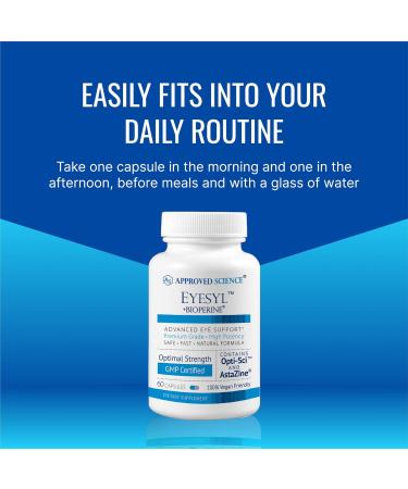 Approved Science EyeSyl - Eye Support Supplement - Chromium Picolinate, Taurine, Lutein, Zeaxanthin, Bilberry, BioPerine - 1 Month Supply - 60 Capsules - Made in The USA 60 Count (Pack of 1) - Buy Online on GoSupps.com