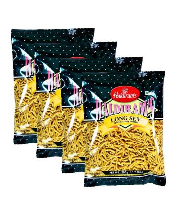 Haldiram s Savory Snacks Easy to Carry Anywhere Crispy Crunchy & Spicy Delicious Indian Namkeen Snacks Made With Authentic Taste Enjoy At Tea Time (Haldiram Long Sev Pack of 4)
