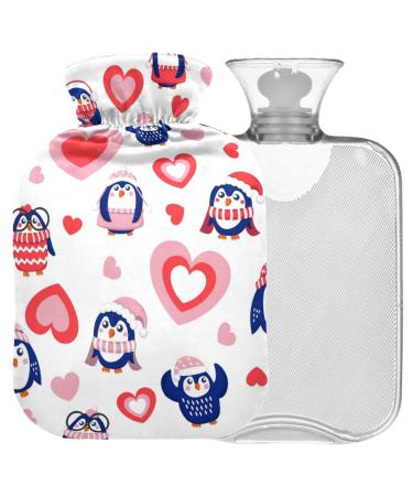 Naanle Valentine's Day Penguins Heat bottle MITED Transparent hot water bottle 2l Large hot hot water bottle for bed hand feet Warmer pain relief heat and cold therapy