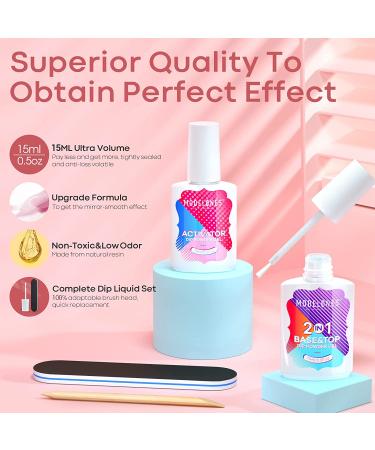 Modelones Dip Powder Liquid Set - 2 in 1 Base & Top Coat with Activator, 5 Pcs Dipping Powder System Essential Kit for French Nail Art Manicure - Long Lasting, No Lamp Needed - Buy Online on GoSupps.com