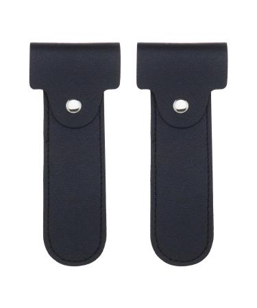 2 pieces of protective cover for razor made of PU leather portable razor double-edged protective cover for business trips 14 x 5.5 cm black
