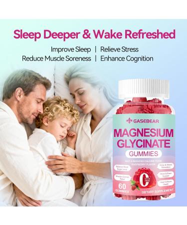 GASEBEAR Magnesium Glycinate Gummies 400mg Sugar Free Vegan Magnesium Supplement for Adults & Kids with L-threonate B6 Tryptophan & Omega-3 for Sleep Muscle & Calm Support 60 Raspberry Chewables - Buy Online on GoSupps.com