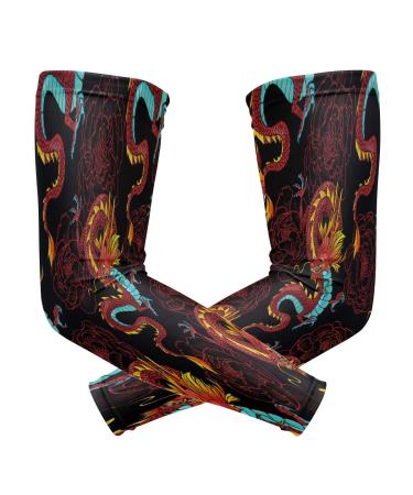 ZZKKO Ancient Dragon Cooling Arm Sleeves Cover Uv Sun Protection for Men Women Running Golf Cycling Arm Warmer Sleeves 1 Pair