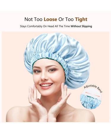 Buy Mikimini Satin & Silk Hood for Curly Hair - Extra Large Turnable Double-Layer Sleep Hair Hood (Green + Light Blue) - Perfect for Women - Stretchy & Comfortable - Buy Online on GoSupps.com