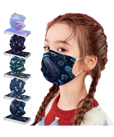 SDFRK 50 pieces of masks children disposable masks mouth protection children mask mouth protection fabric mouth and nose protection colorful 3-layer disposable mns mouth-cloth colorful tie-dye print mouth protection motif motif