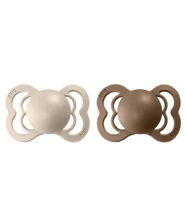 BIBS Supreme Baby Pacifier 2-Pack | Made in Denmark | BPA Free | Natural Rubber Latex | Size 1 (0-6 Months) | Vanilla/Dark Oak - Buy Online on GoSupps.com