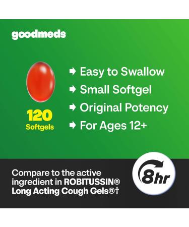 GoodMeds Cough Relief for Adults Softgels Dextromethorphan HBr (DXM) 15mg 8Hour Non-Drowsy Long-Lasting Bronchial Suppressant for Dry Cough and Chest Congestion (120 Count) - Buy Online on GoSupps.com