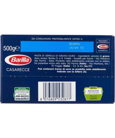  Italian Gourmet E.R. Barilla Casarecce No. 287 Pack of 20 Italian pasta 500g + Italian gourmet polpa 400g - Buy Online on GoSupps.com