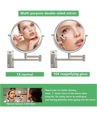8 inch Retractable 360 Rotating Wall-Mounted Makeup Mirror | 10x Magnification | Decorative Brushed Nickel | Bathroom Swing Mirror - Buy Online on GoSupps.com