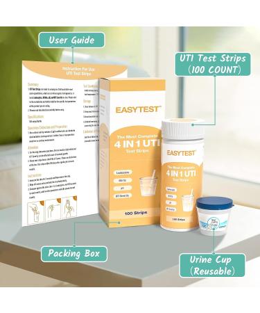 UTI Test Strips for Women - 4-in-1 + 100 Strips - Easy & Accurate Urinary Tract Infection Testing - Detects Leukocytes, Nitrite, pH, & UTI Severity - Includes Blood Test - Fast Results - Buy Online on GoSupps.com