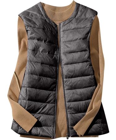 oelaio Womens Puffer Vest Stand Collar Zip Up Sleeveless Quilted Jackets Plus Size Lightweight Slim Fit Gilet Coat Pocket Black - Buy Online on GoSupps.com