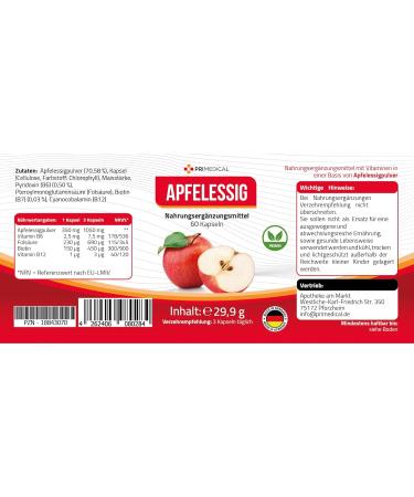 Buy Primedical Apple Cider Vinegar Capsules Vegan | With Vitamin B6 B12 Folic Acid & Biotin - 60 Capsules for Optimal Health - Buy Online on GoSupps.com