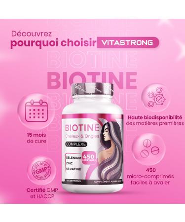 Biotine Cheveux Vitastrong 450 Comprim s Haute Dosage (15 Mois) Biotine Complex Premium avec K ratine Cheveux S l nium Zinc Cuivre Bambou Vitamines Cheveux Peau et Ongles Hair Vitamins Cheveaux - Buy Online on GoSupps.com