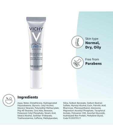 Vichy LiftActiv Supreme Anti Wrinkle Eye Cream 0.51 Fl Oz - Firming & Brightening with Caffeine - Ophthalmologist Tested - Buy Online on GoSupps.com