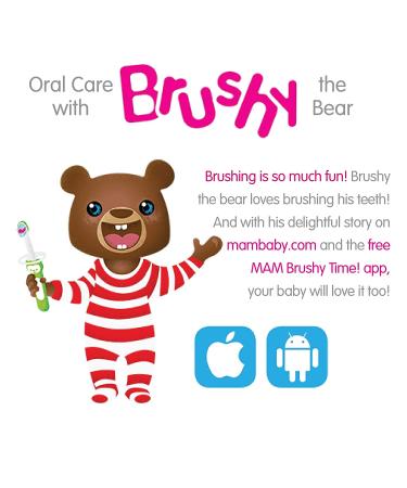 MAM Massaging Baby Toothbrush & Gum Cleaner with Brushy The Bear Character - Interactive App Included - Blue - Boys 3+ Months - 1 Count - Buy Online on GoSupps.com