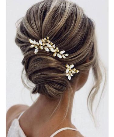 Cubahop Bride Wedding Hair Pins Crystal Bridal Hair Pieces Wedding Hair Accessories Bridal Hair Clips for Women and Girls (Gold) - Buy Online on GoSupps.com