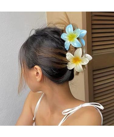 Plumeria Flower Hair Claw Clips - 7Pcs Slipproof Plastic Hairpins | Trendy Hawaiian Accessories for Weddings & Beach Parties - Buy Online on GoSupps.com