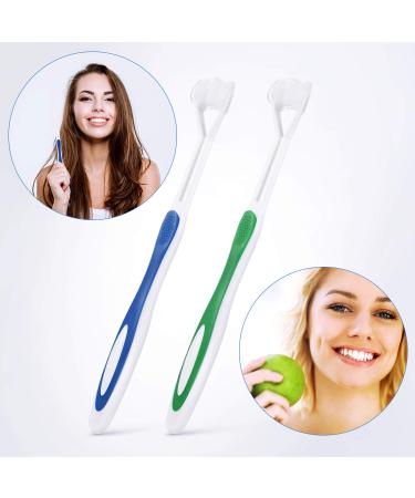 2-Piece 3-Sided Autism Toothbrush for Complete Teeth & Gum Care - Soft/Gentle Bristles - Green & Blue - Buy Online on GoSupps.com