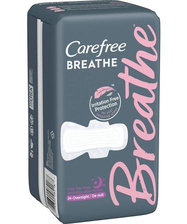Carefree Breathe Ultra Thin Overnight Pads with Wings - White - Unscented - 24 Count - Buy Online on GoSupps.com