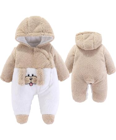 Newborn Baby Cartoon Bear Snowsuit Winter Coat Fleece Hooded Romper Jumpsuit 0-3 Months - Khaki Dog - Buy Online on GoSupps.com