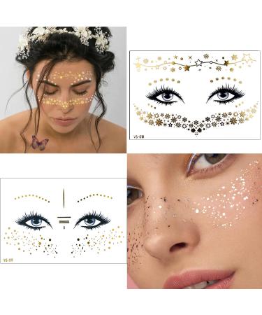 Temporary Face Tattoo Set - 9 Sheets, Metallic Glitter, Butterfly Stickers for Women - Gold Freckle Makeup for Party (Vibrant) - Buy Online on GoSupps.com