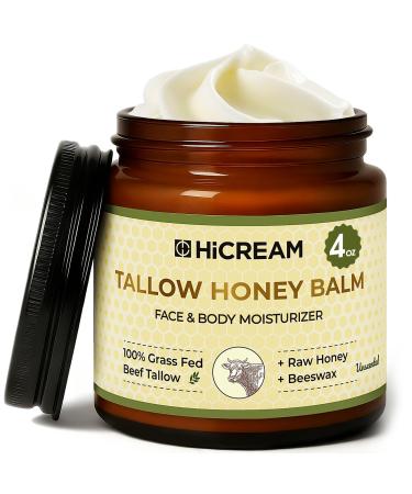 Hicream Beef Tallow for Skin, Beef Tallow and Honey Balm, 100% Organic Grass-Fed Beef Tallow Balm, Face & Body Moisturizer, Deeply Nourishment for Dry, Cracked, Sensitive Skin, Natural Formula (4 Oz)
